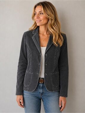 Lacoste Corduroy Blazer 42 Large Dark Gray Tailored Jacket Preppy French Classic